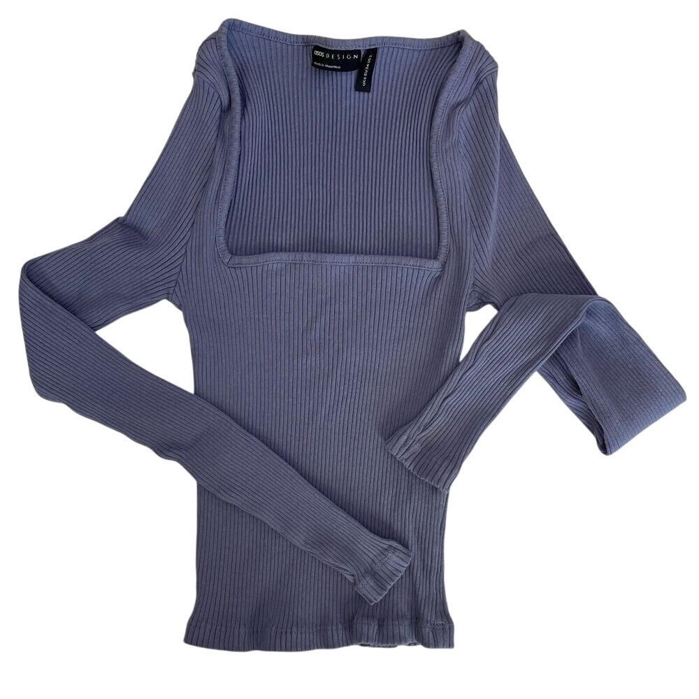 ASOS Design Lavender Skinny Square Neck Long Sleeve, Ribbed Long Sleeves D7